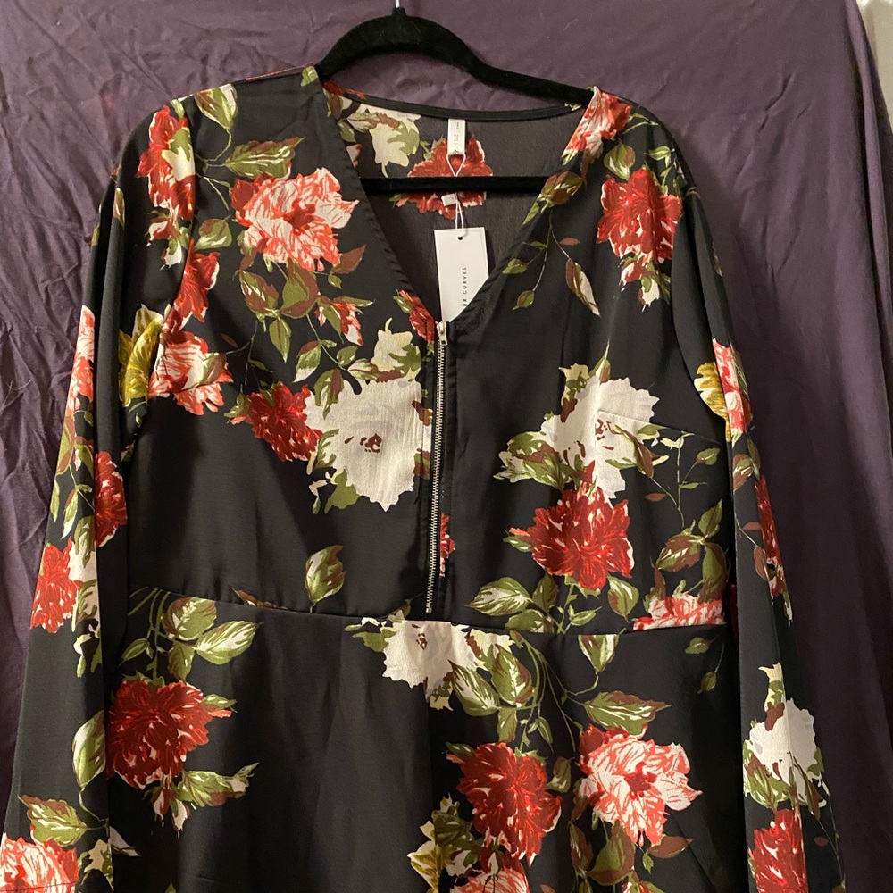 Rosegal NWT Babydoll 3/4 Sleeve Zipper Top Sz 2XL